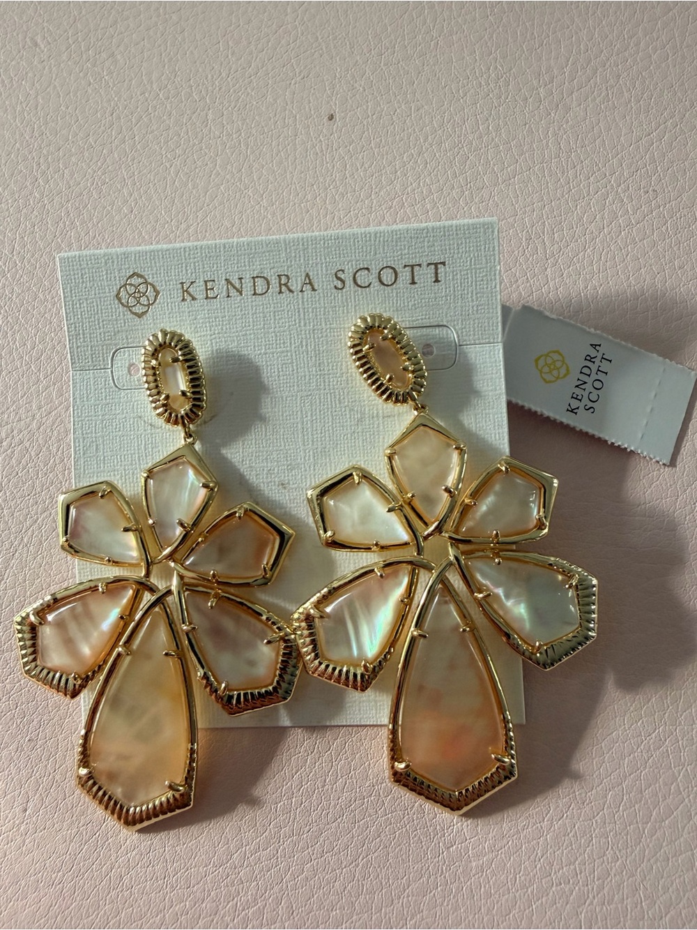 NWT Kendra Scott Layne Statement Earrings in Gold with Golden Abalone